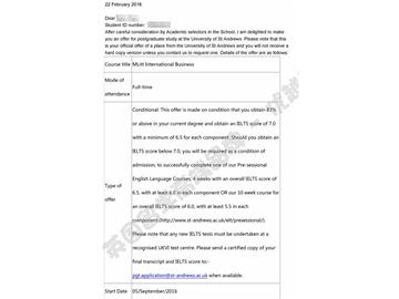 恭喜程同學獲得圣安德魯斯大學國際商務專業碩士通知書