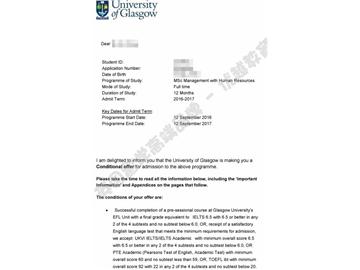 恭喜劉同學獲得格拉斯哥大學人力資源管理專業碩士通知書