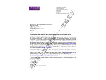 恭喜許同學獲得曼徹斯特大學聚合材料科學與工程專業碩士通知書