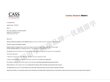 恭喜李同學獲得倫敦城市大學卡斯商學院金融專業碩士通知書