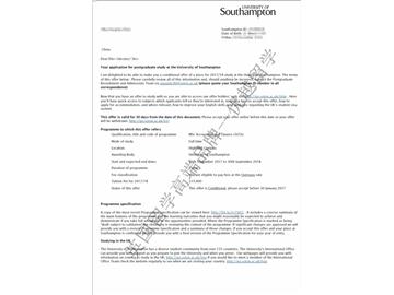 恭喜方同學獲得南安普頓大學會計與金融專業碩士通知書
