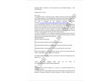 恭喜薛同學獲得愛丁堡大學藥物研究與轉化生物學專業碩士通知書