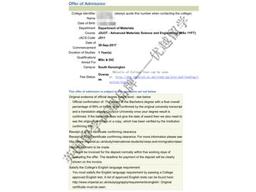 恭喜楊同學獲得帝國理工學院高級材料科學與工程專業碩士通知書