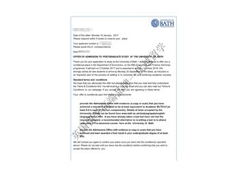恭喜齊同學獲得巴斯大學經濟與金融學專業碩士通知書