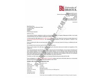 恭喜張同學獲得布里斯托大學管理學專業碩士通知書