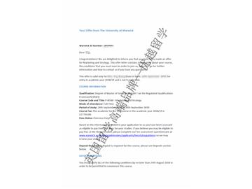 2018offer：恭喜李同學獲得華威大學營銷與戰略專業碩士通知書