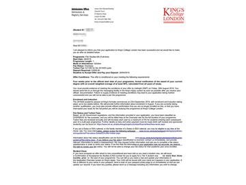 2019offer：恭喜張同學獲得倫敦大學國王學院電影研究專業碩士通知書