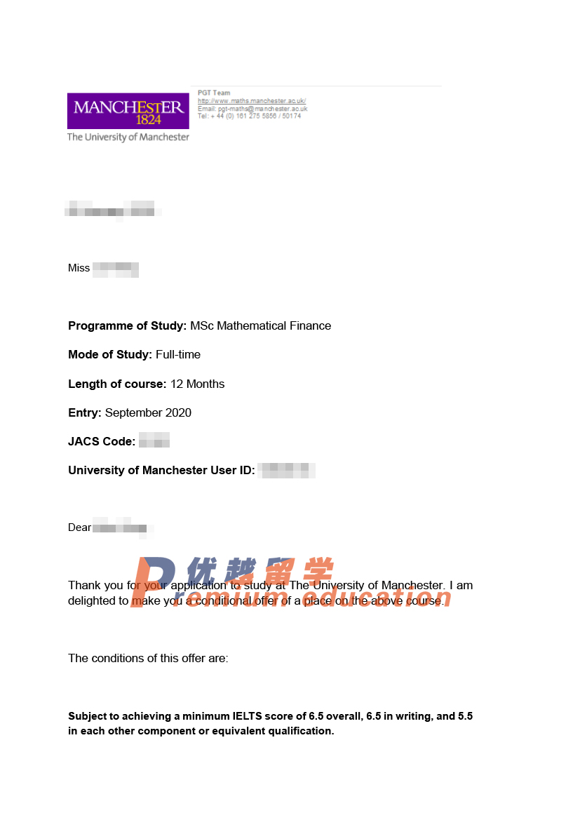2020offer：恭喜顧同學(xué)獲得曼徹斯特大學(xué)數(shù)學(xué)金融專業(yè)碩士通知書